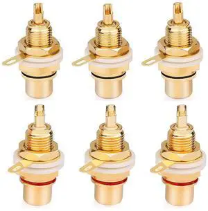 _Mega Brand Gold Plated Female RCA Phono Panel Mount Chassis Socket Plug Jack Connector - (6 Pcs)