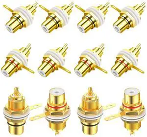 _Mega Brand Solderable RCA Panel Mount Plug Female Jacks Socket Connector Chassis Amplifier Terminal Plated Gold Adapter Coupler for Amp by (6 Pairs)