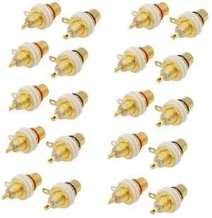 _Mega Brand RCA Panel Mount Female Audio Terminal Jack Socket Adapter Connector 20Pcs (10 Black + 10 Red)