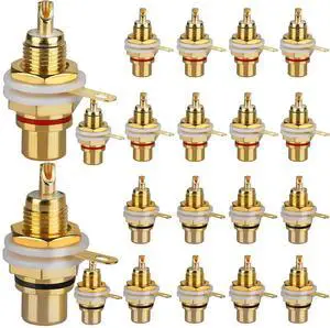 _Mega Brand 20Pcs Audio Terminal Jack Panel Mount RCA Lotus Head Welding Female Socket Connector (10Pcs Black + 10Pcs Red)