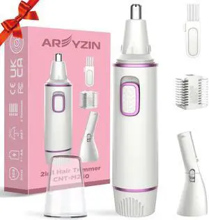 _Mega Brand Nose Hair Trimmer for Women 2 in 1 Painless Eyebrow Trimmer and Nose Trimmer Facial Hair Removal Nasal Hair Clippers Professional, Easy to Clean, Dual-Edge Blade,White