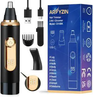 _Mega Brand Ear and Nose Hair Trimmer for Men Women with LED Display, 2 in 1 Painless USB Rechargeable Nose Trimmer Clipper Eyebrow & Facial Hair Remover, 13,000 RPM,Dual Edge Blades,Waterproof,