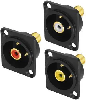 _Mega Brand D-Type RCA Panel Mount Adapter Terminal 3 Color RCA Female to Female AV Chassis Socket Connector for TV Audio Video Speaker Amplifier (3PCS)