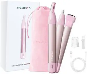 _Mega Brand Nose Hair Trimmer for Women 3in1 Facial Hair Removal Trimmer - Metal Body, Rechargeable, Waterproof, Portable - Nose, Ear, Eyebrow, Peach-Fuzz, Lips, Chin (Pink)