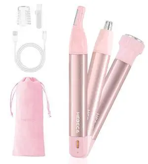 _Mega Brand Nose Hair Trimmer for Women 3in1 Facial Hair Removal Trimmers- Rechargeable, Waterproof, Portable with Travel Bag- Trims Nose, Ear, Eyebrow, Peach-Fuzz, Lips, Chin Face Hair Remover