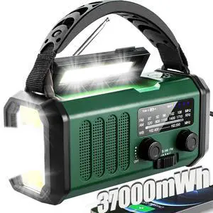 _Mega Brand Hand Crank Emergency Radio,37000mWhSolar Powered Hand Crank Portable NOAA AM FM Weather Radio with 3Mode Flashlight and Reading Light,Cell Phone Charger,Home and Emergency Distress Signal