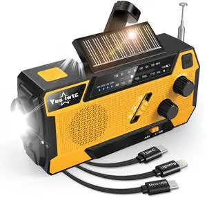 _Mega Brand Hand Crank Emergency  Weather Radio 7400mWh Battery Operated 3 in 1 Charging Cable Hand Crank Charger with AM FM Portable Solar Powered Radio for Winter Storm Hurricane Survival Gear