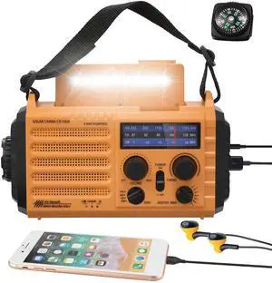 _Mega Brand Solar Hand Crank 5-Way Power Emergency Radio,AM/FM/Shortwave/NOAA Alert Survival Portable Radio,Power Bank USB Charger,Camping Flashlight,Reading Lamp,Headphone Jack,SOS,Compass