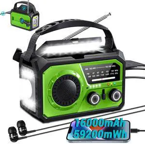 _Mega Brand Solar Crank Emergency Radio - Wireless NOAA AM/FM Weather Radio with USB-C/Type-C Charging, 3-Light Modes, SOS Alarm, Compass & Power Bank for Camping Survival Outdoor Emergencies