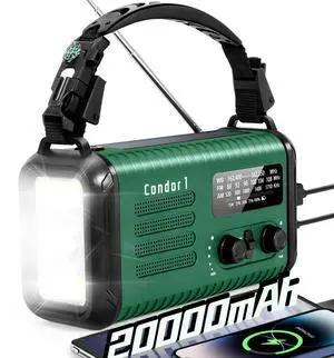 _Mega Brand , 20000mAh / 74000mWh Solar Hand Crank Weather Radio with NOAA/AM/FM, Battery Powered Radio with Cell Phone Charger, Reading Lamp, Flashlight & SOS for Emergencies/Home
