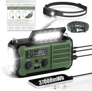 _Mega Brand Emergency Radio Hand Crank Solar, 10000mAh/37000mWh Emergency Weather Radio, Hand Crank Solar Radios with NOAA/AM/FM, Rechargeable Headlamp, Thermal Blanket,