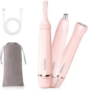 _Mega Brand Nose Hair Trimmer for Women, 3in1 Electric Eyebrow Trimmer Waterproof Facial Hair Removal Rechargeable Hair Shaver Razor for Nose Ear Eyebrow Peach-Fuzz Lips Chin FT3001 Pink