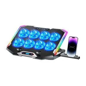 _Mega Brand Gaming Laptop Cooling Pad with 8 Cooling Fans, Laptop Fan Cooler Pad for 15-17.3 Inch, Notebook Cooler Stand with 6 Height Adjustable, RGB Cooling Pad with Two USB Port + Phone Stand
