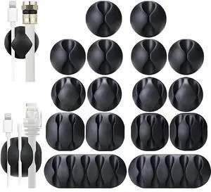_Mega Brand 16-Pack Black Cord Organizer - Adhesive Cable Clips Holder for Desk, Wall, Car - Wire Management Clips for iPhone Charger, USB, Computer Cables -Cord Keepers with Strong Sticky Backing