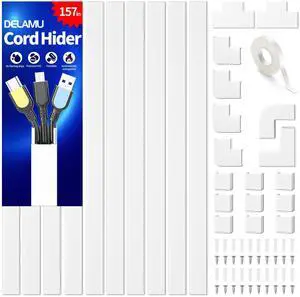 _Mega Brand Cord Hider, 157in Wire Covers for Cords on Wall, Premium Cable Hider Cord Covers for Wires, Cable Management Wire Hiders for TV, Cable Raceway Kit, W0.95 H0.55in, White
