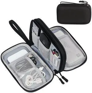 _Mega Brand Travel Cable Organizer Pouch Electronic Accessories Carry Case Portable Waterproof Double Layers All-in-One Storage Bag for Cord, Charger, Phone, Earphone Black