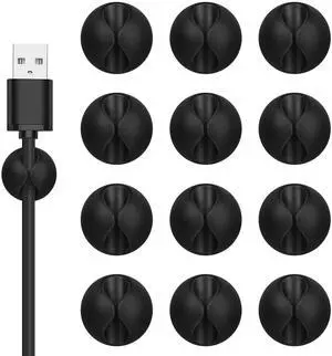 _Mega Brand Cord Holder Cable Clips, 12PCS Black Adhesive Cord Organizer Charger Holder Wire Management Keeper for Nightstand, Desk, Office or Mouse