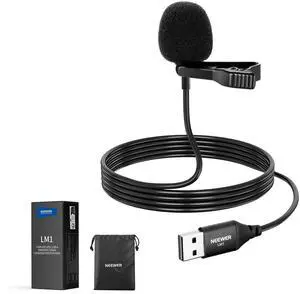_Mega Brand USB A Lapel Microphone, Plug & Play Mini Omnidirectional Clip On Lavalier Mic 2m Cable for USB 2.0 Mac Windows PC Laptop Computer YouTube Skype Podcast Gaming Vlog Video Conferencing, LM1