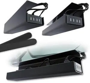 _Mega Brand No-Screw Under Desk Cable Management Tray - Self-Adhesive Installation, Cord Management, Cable Tray, Under Desk Wire Organizer - Black Set of 2