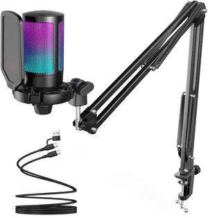 _Mega Brand Gaming PC USB Microphone, Podcast Condenser Mic with Boom Arm, Pop Filter, Mute Button for Streaming, Twitch, Online Chat, RGB Computer Mic for PS4/5 PC Gamer Youtuber-AmpliGame A6T