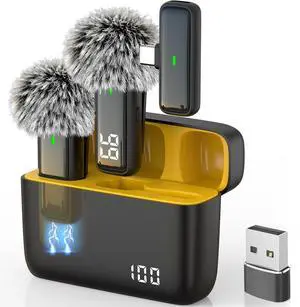 _Mega Brand Wireless USB Microphone for PC Laptop iPhone 16/15 Android Phone - Noise Canceling Lapel Lavalier Mic with 24H Charging Case for Video Recording Vlog TikTok Podcast Live Streaming