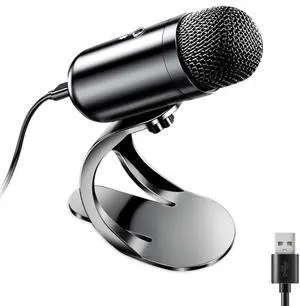 _Mega Brand USB Computer Microphone, Podcast Mic Desktop with Mute Button for Recording Streaming, Omnidirectional Condenser, Plug&Play Stand with Volume Control for PC, Laptop, Mac, YouTube