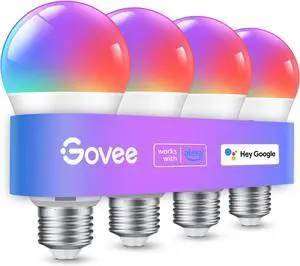 _Mega Brand Smart Light Bulbs, Color Changing Light Bulb, Work with Alexa and Google Assistant, 16 Million Colors RGBWW, WiFi & Bluetooth LED Light Bulbs, Music Sync, A19, 800 Lumens, 4 Pack