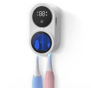 _Mega Brand Toothbrush Holder and Cleaner for Bathroom Light Cleaning Fan Drying Round in Circle Automatic Rotating Cover Wall Mounted Smart Home Gadgets (01 White)