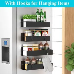 Metal Magnetic Spice Rack for Refrigerator Black, 4 Pack | Magnetic Shelves Heavy Duty for Fridge in Kitchen, Seasoning Storage Organizer, For Oven Washer and Dryer, For Heavier Items Metal Magnetic Spice Rack for Refrigerator Black, 4 Pack | Magnetic Shelves Heavy Duty for Fridge in Kitchen, Seasoning Storage Organizer, For Oven Washer and Dryer, For Heavier Items