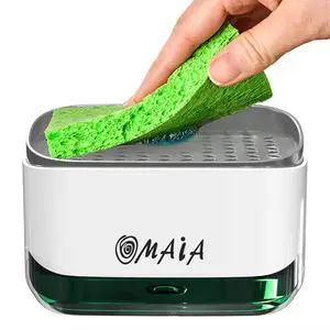 _Mega Brand 2-in-1 Dish Soap Dispenser with Sponge Holder - Smart Kitchen Gadget - Sink Countertop Organizer