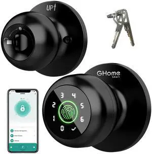 _Mega Brand  4-in-1 Smart Door Knob Fingerprint Door Lock with Keypad, Biometric & App Control, Keyless Entry for Room, Garage, Office, Apartment, Local Data Storage