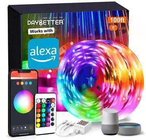 _Mega Brand Smart WiFi Led Lights 100ft, Tuya App Controlled Led Strip Lights, Work with Alexa and Google Assistant, Timer Schedule, Color Changing Led Lights for Bedroom Party Kitchen