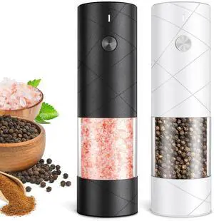 _Mega Brand Salt and Pepper Grinder Set, Rechargeable Automatic Pepper Mill Grinder with LED Light, Adjustable Coarseness shakers, One-Hand Operation for Kitchen(2 Pack, Upgrade Black+White)