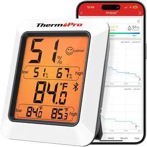 _Mega Brand Hygrometer Thermometer for House TP350, Bluetooth Room Indoor Greenhouse Thermometer Monitor Up to 260FT, Backlit Humidity Meter Temperature Sensor with 2-Year Data Export