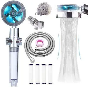 _Mega Brand High Pressure Shower Heads, Handheld Turbo Fan Shower, Hydro Jet Shower Head with 79 Inch Hose,Bracket,Cotton Filters and Bath Loofah, One Key Pause Switch 360 Degrees Rotating