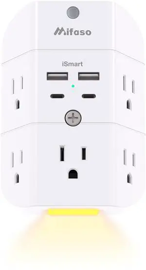 _Mega Brand Surge Protector Outlet Extender - with Night Light, 5-Outlet Splitter and 4 USB Ports (2 USB C Charger), Multi Plug Outlet for Home, Dorm Room Essentials