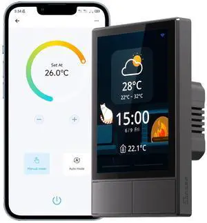 _Mega Brand NSPanel Smart Switch - 2-Switch Panel Home Control With Touchscreen, Temperature Function, Lights Control - Compatible With Alexa and Google Home, Black