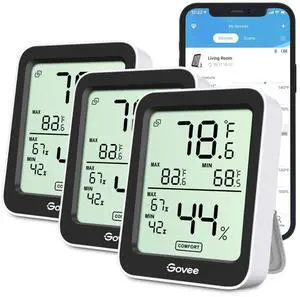 _Mega Brand  Thermometer 3 Pack, Bluetooth Humidity Temperature Gauge with Large LCD Display, Notification Alert with Max Min Records, 2 Years Data Storage Export for Room Greenhouse, Black