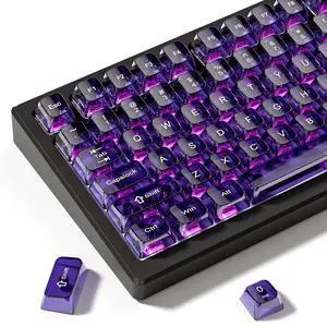_Mega Brand Purple Clear keycaps,Transparent keycaps 60 75 100 Percent,Crystal keycap Set,Shine Through Key caps Ceramic Style,MDA Profile Keyboard Key Cap for Mx Switches Mechanical Keyboard(115key)