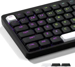 _Mega Brand XVX Low Profile Black Keycaps, Shine Through Keycap Sets, Double Shot PBT Keyboard Keycaps Compatibility for 60% 75% 80% 85% 100% MX Switches Mechanical Keyboard- Only Key caps