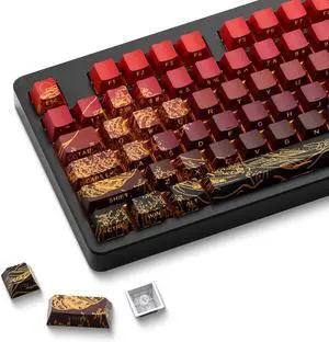 _Mega Brand XVX Shine Through Keycaps - Double Shot PBT Keycaps 60 65 75 100 Percent, Side Print Key caps Custom 129 Keys Set, Dye Sub Wave of Kanagawa Key caps for Mechanical Keyboards, Red