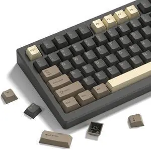 _Mega Brand Womier Double Shot PBT Keycaps Set 138 Keys, Cherry Profile Custom Keycaps 60 65 75 100 Percent for 61/64/68/84/87/100/104/108 Retro Gaming Mechanical Keyboard, Brown Gray