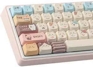 _Mega Brand PBT Keycaps 142 Keys Cute Keycaps Dye-Sublimation Sea Salt Cat Keycap Mao Profile Custom Keycap for Cherry Gateron MX Swithes Mechanical Keyboards