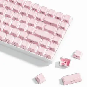 _Mega Brand Jelly Keycaps-Crystal Cute Keycaps Pink 60 65 75 100 Percent, Side Printed Elegant Key caps Custom113 Keys, OEM Profile for 61/68/84/87/98/100 Cherry Gateron MX Mechanical, Pink