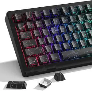 _Mega Brand Black Spider Web keycaps Line Backlit Shine Through Keycaps Set Side Printed Key caps Cherry Profile Custom Keyboard Key caps for 100% 75% 65% 60% TKL US Layout Mechanical Keyboard
