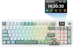 _Mega Brand Wireless Gasket Gaming Keyboard w/Hype Screen & Knob, 95 Keys Mechanical Keyboard, Easy-Control 1.14 TFT Info Display, 5-Layer Noise Dampening, Custom Linear Switch, Jade Cloud Color