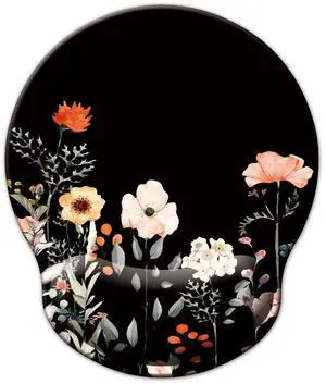 _Mega Brand Mouse Pad with Wrist Support, Ergonomic Mouse Pad with Memory Foam Wrist Rest Cushion, Non-Slip Rubber Base Gaming Mice Pad for Home Office Computer Laptop, Flower Black
