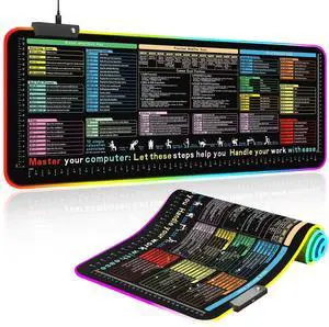 _Mega Brand RGB Excel Cheat Sheet Desk Pad 31.5x11.8 with 13 Light Modes - Light Up Waterproof RGB Mouse Pad with Inch Scale,Contain 12 Types of Common Skill in Excel and Word,Excelpad XL Led Desk Mat