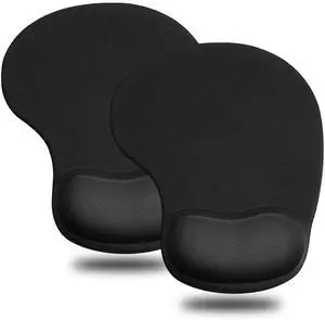 _Mega Brand Mouse Pad, 2 Pack Ergonomic Mouse Pads with Comfortable Gel Wrist Rest Support and Smooth Cloth, Non-Slip PU Base for Easy Typing Pain Relief Durable and Easy to Clean Small Black