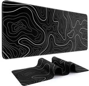 _Mega Brand  Mouse Pad Gaming Mousepad 31.5 x 11.8in Large Mouse Pad for Keyboard and Mouse with Anti-Slip Rubber Base, Keyboard Pad XL Mouse Mat for Home and OfficeBlack with White Topographic Line